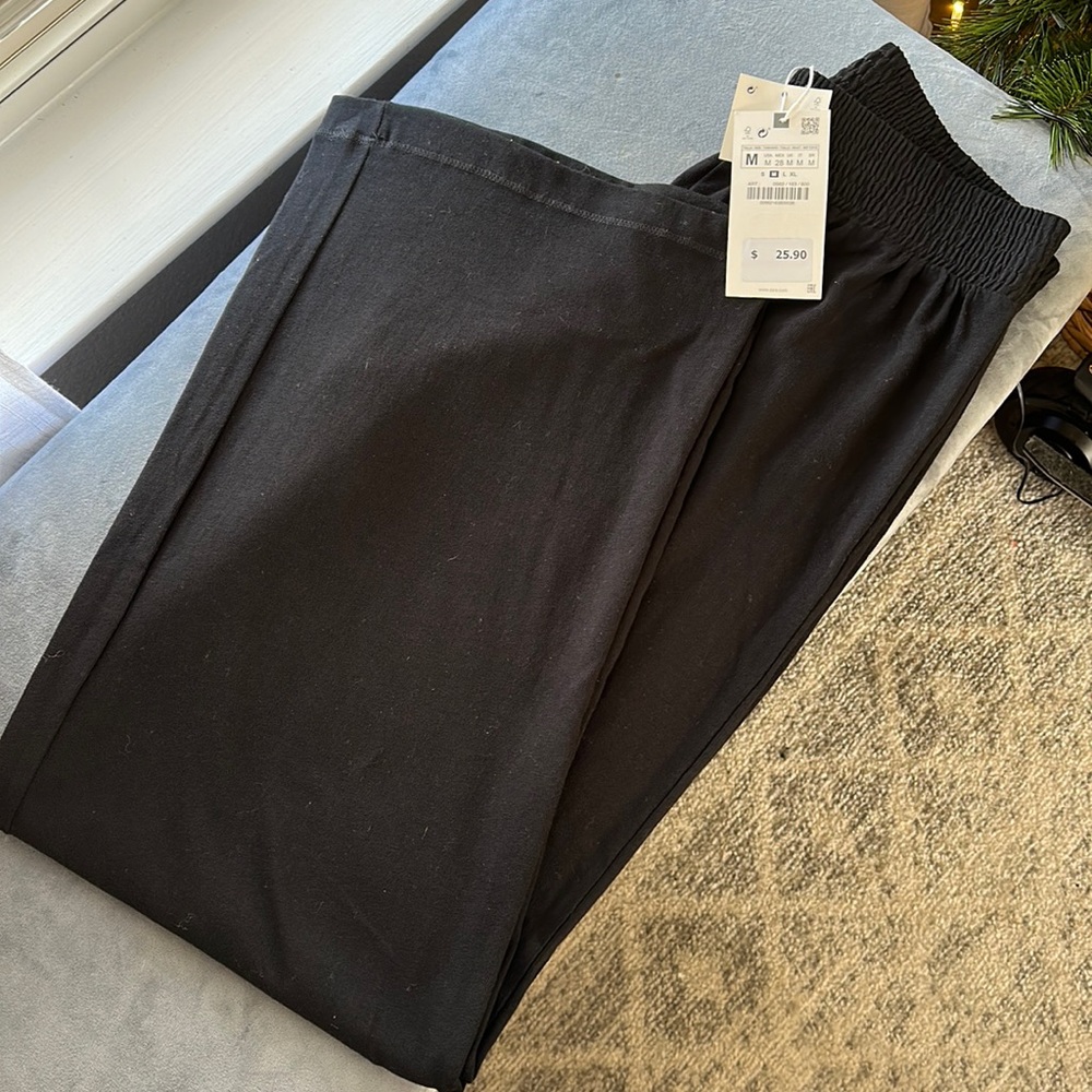 Zara NWT black super soft wide legs high waist pants